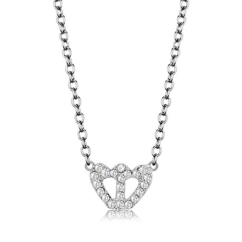 Rhodium Brass Necklace with Top Grade Crystal in Clear