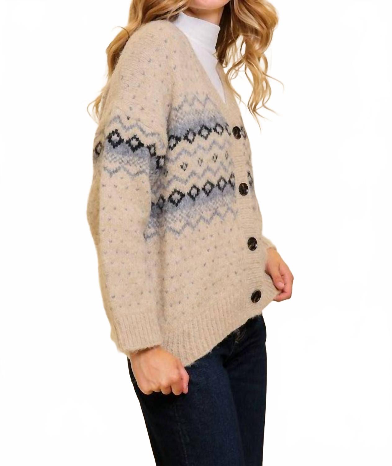 Argyle V-Neck Cardigan In Beige