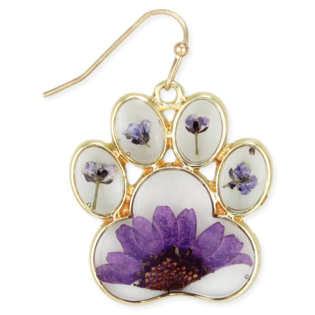 Women's Dried Flower Paw Print Dangle Earrings In Purple