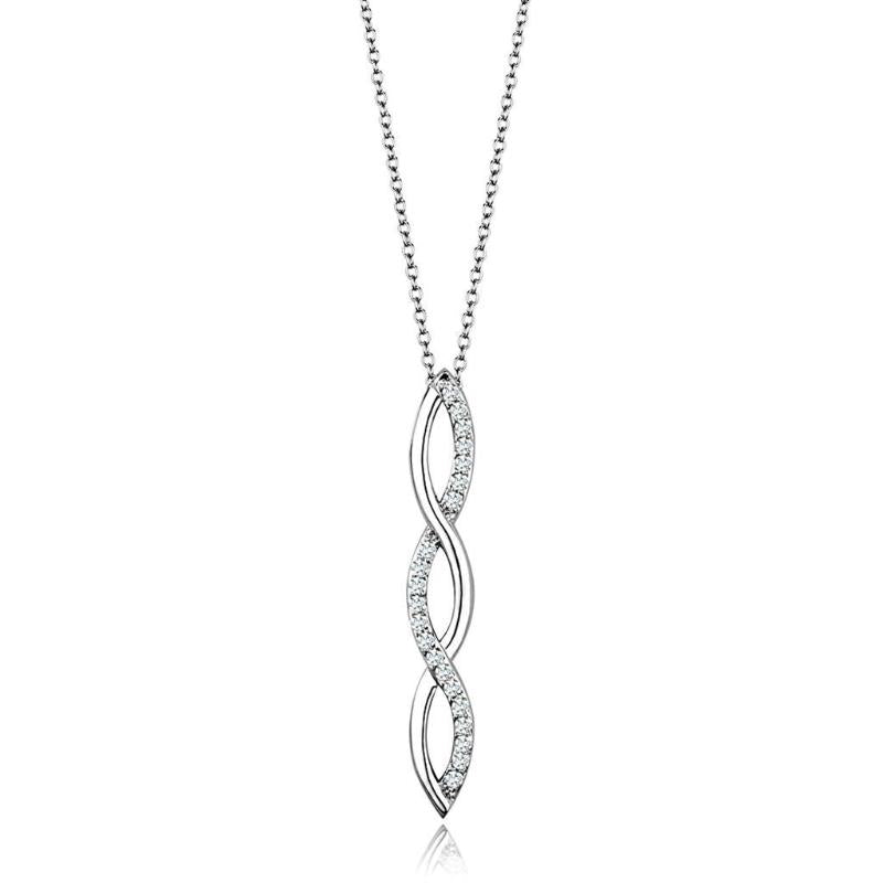 Rhodium Brass Chain Pendant with AAA Grade CZ in Clear