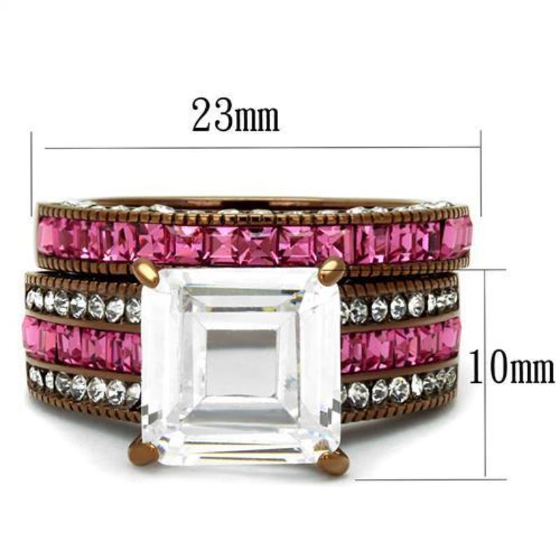 IP Coffee light Stainless Steel Ring with AAA Grade CZ in Clear