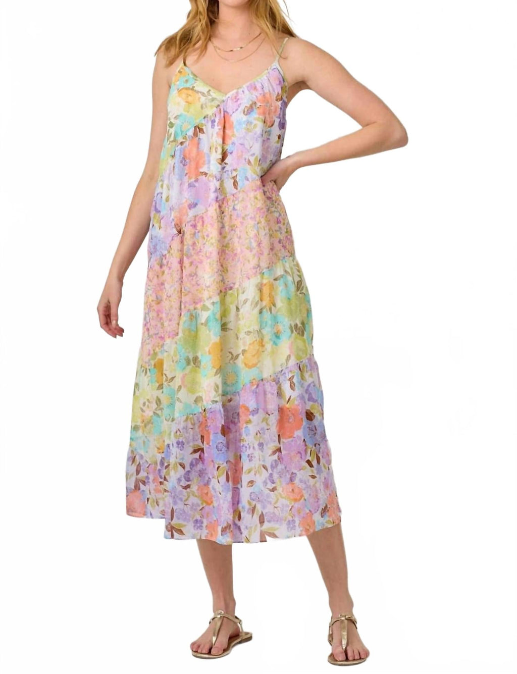 Print Mixed Maxi Dress In Multicolor