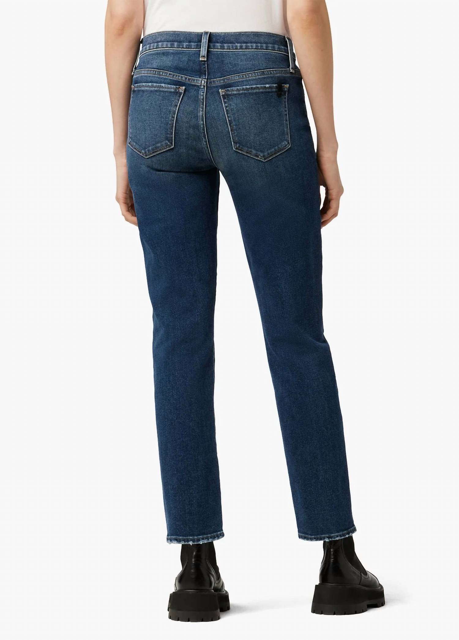 Lara Mid Rise Cigarette Ankle Jeans In Blue