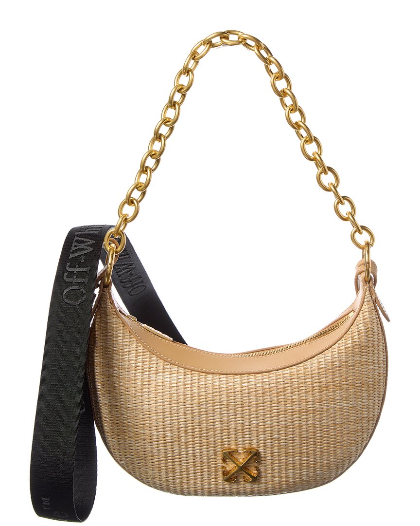 Off-White Hemisphere Straw & Leather Shoulder Bag