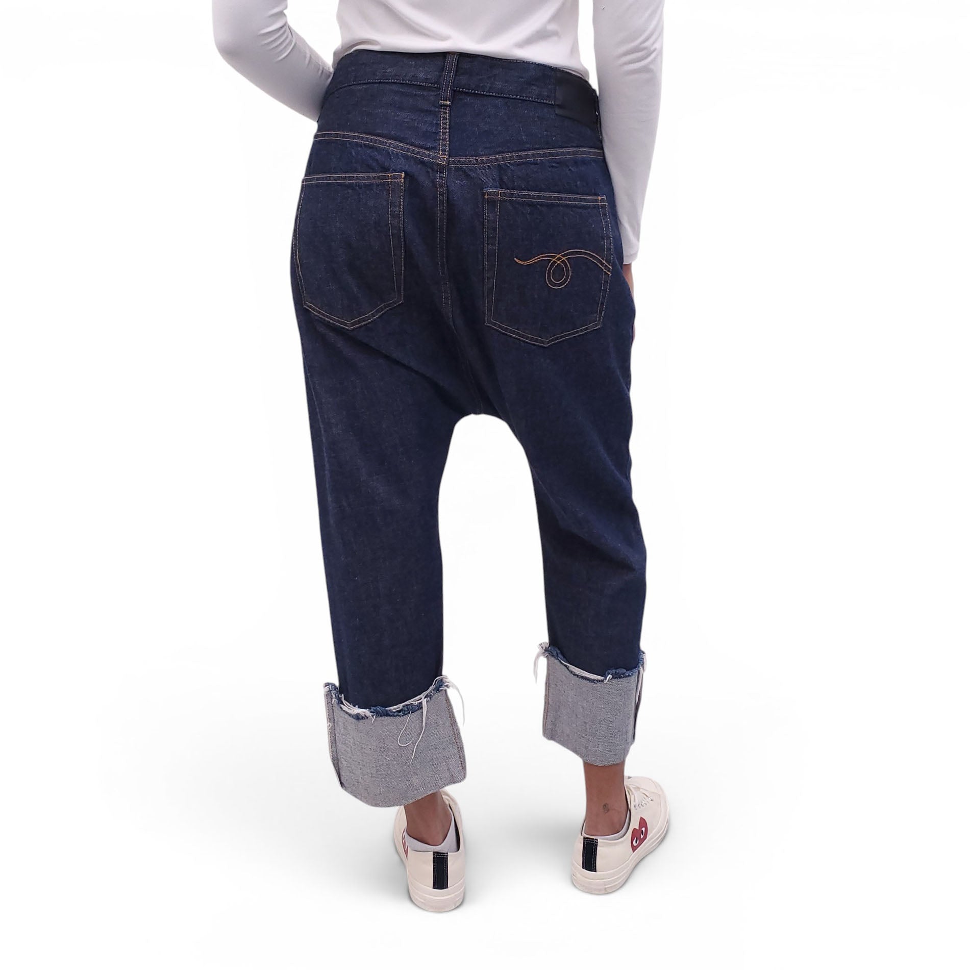 R13 DARK WASH 'TAILORED DROP' CUFFED JEANS - SIZE 30