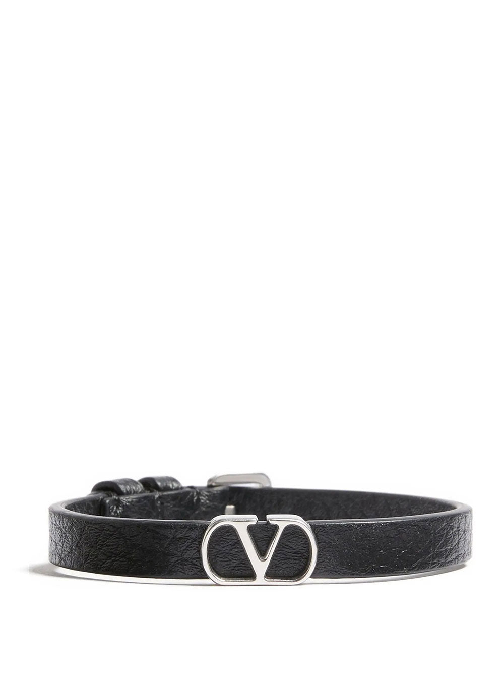 Valentino Garavani Men Vlogo Signature Grainy Leather Bracelet