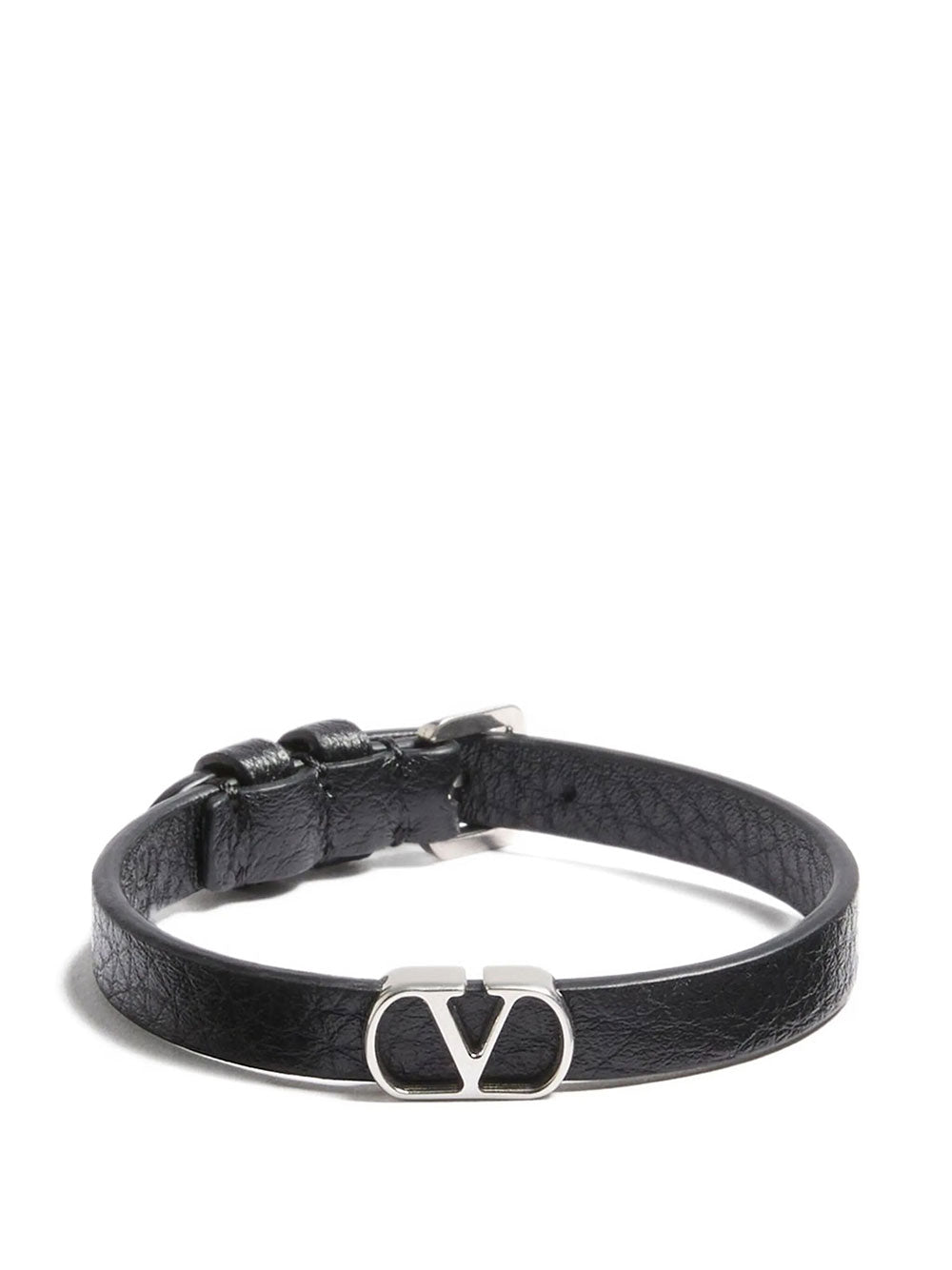 Valentino Garavani Men Vlogo Signature Grainy Leather Bracelet