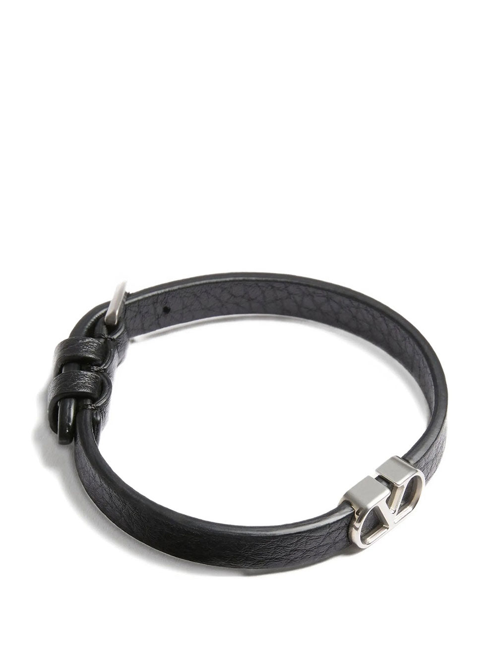 Valentino Garavani Men Vlogo Signature Grainy Leather Bracelet