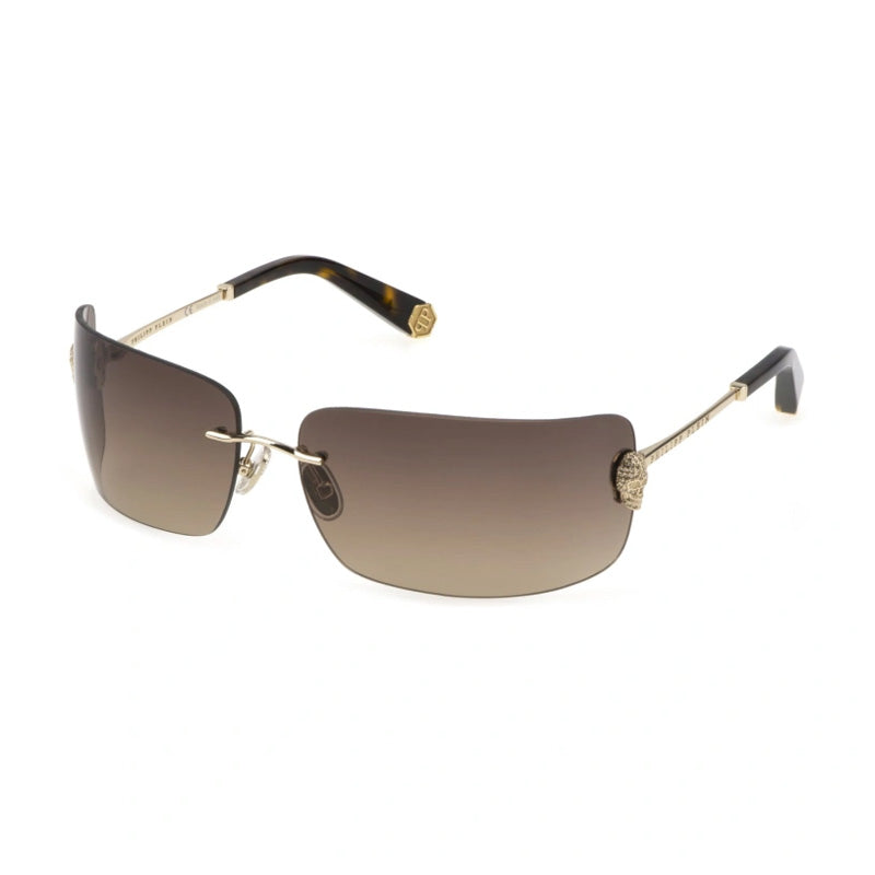 Philipp Plein Sunglasses Rectangle Rimless, Rose Gold Frame And Grey Gradient Lens Spp027S300Y