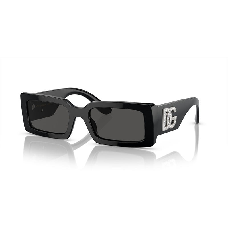 Dolce & Gabbana Sunglasses Rectangle Full Rim, Shiny Black Frame And Dark Grey Lens Dg4447B335587