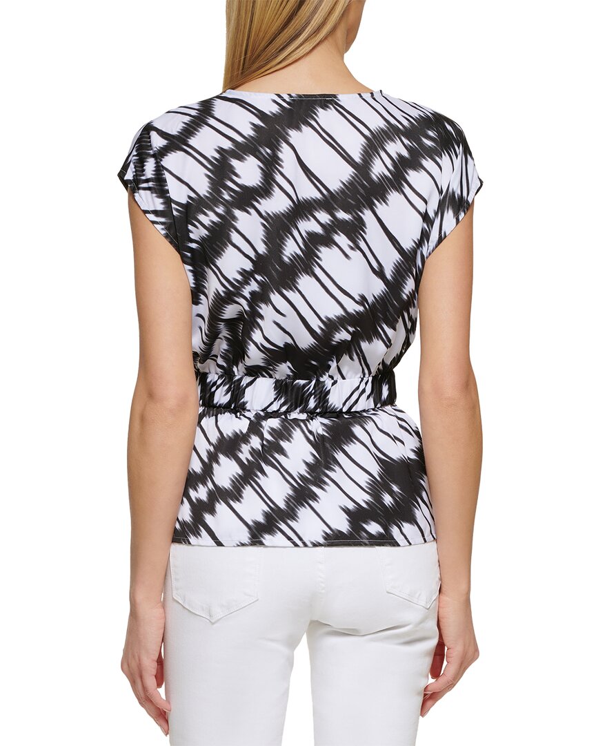 DKNY Printed Cap Sleeve V-neck Top