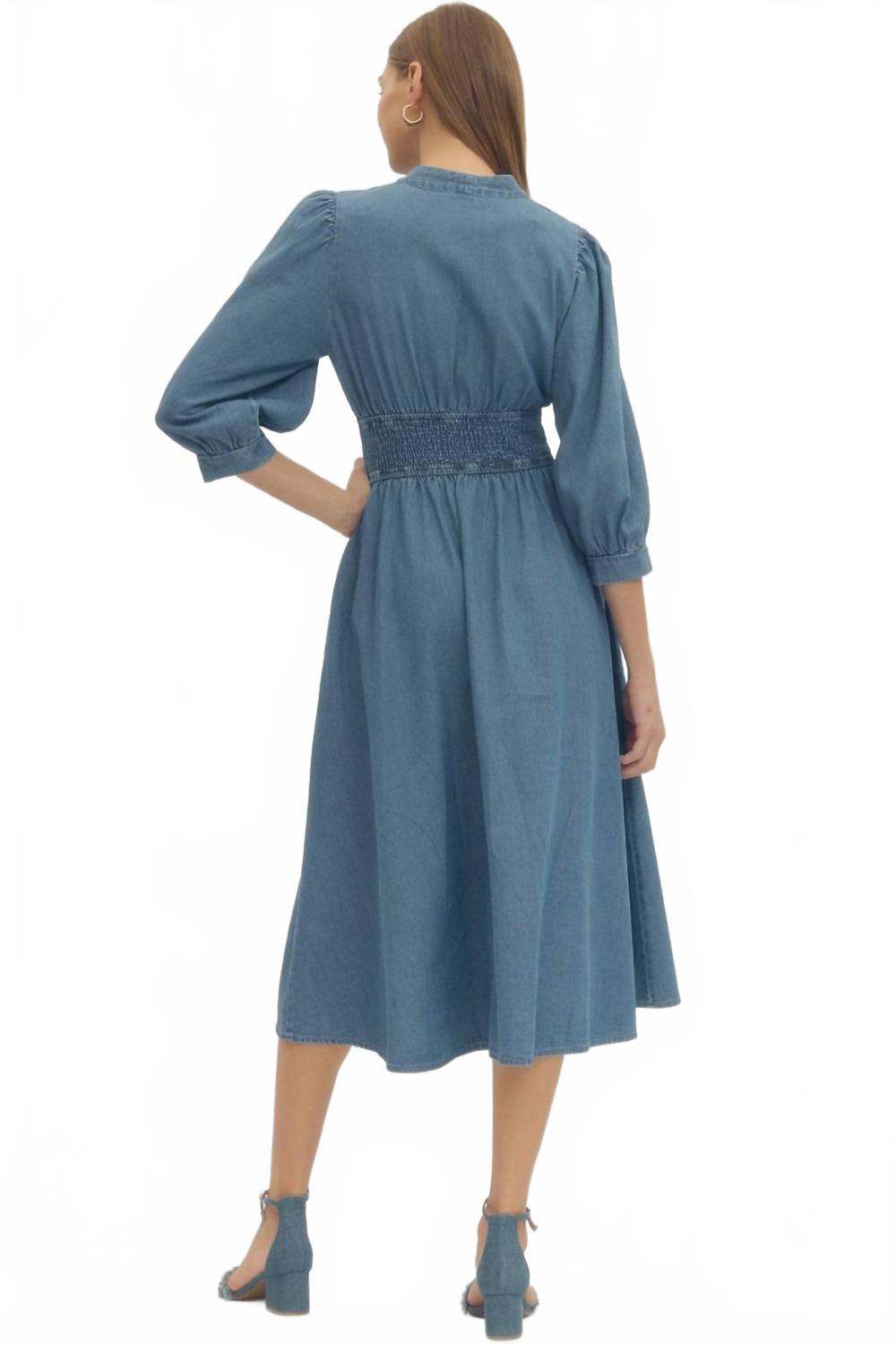 Denim Midi Dress In Blue