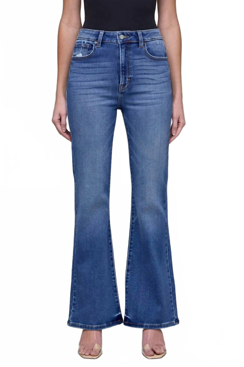 High Rise Flare Jean In Med Dark