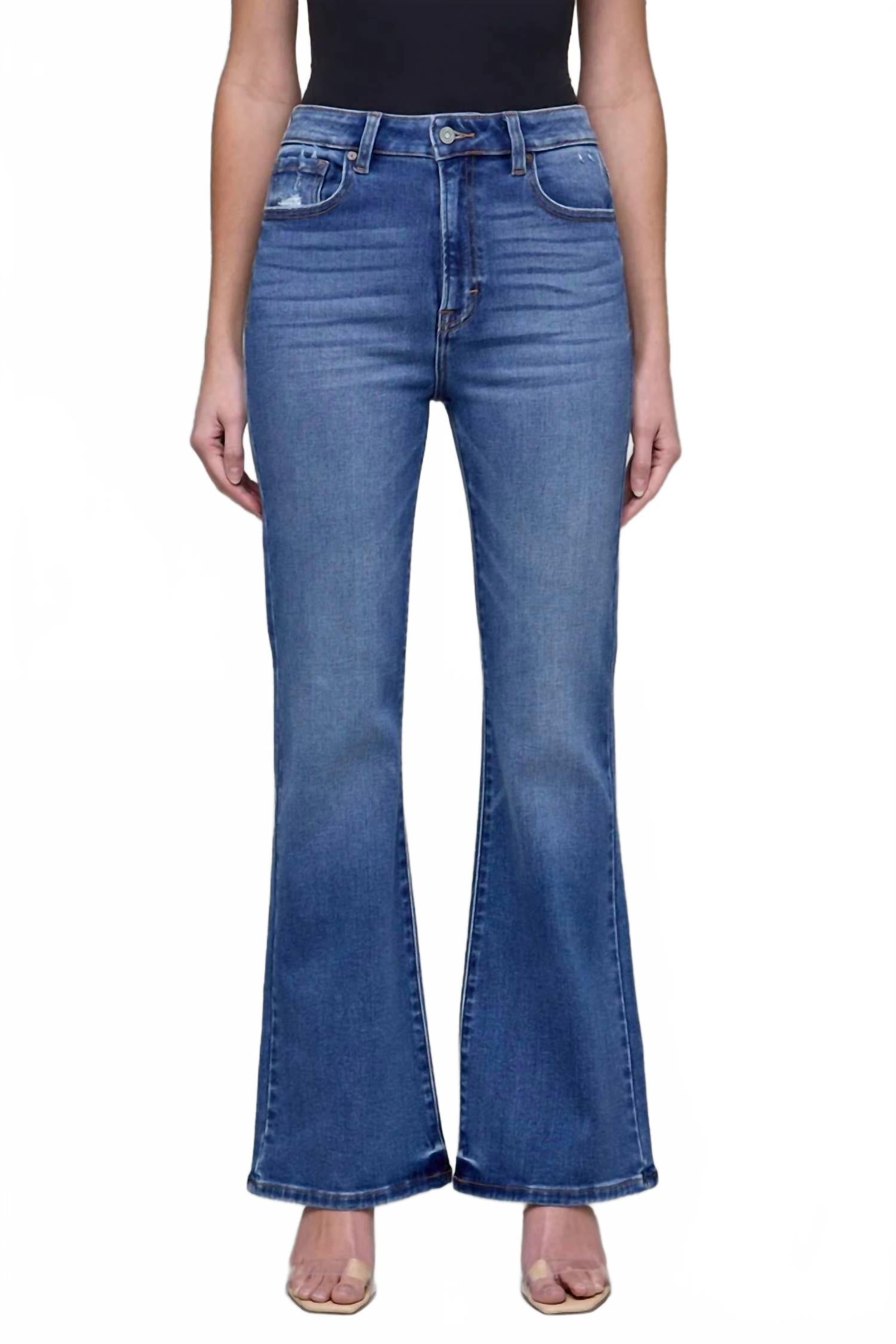 High Rise Flare Jean In Med Dark