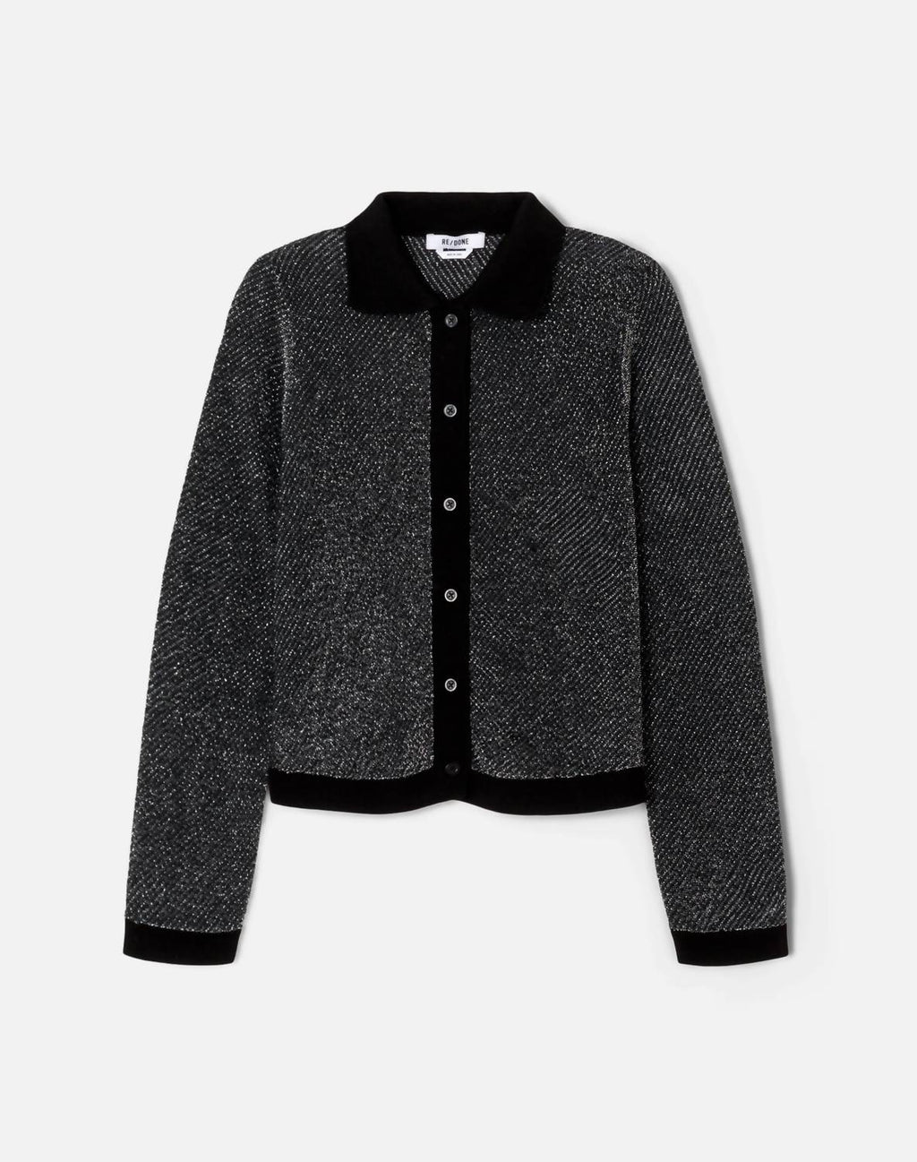Lurex Polo Cardigan In Black/silver