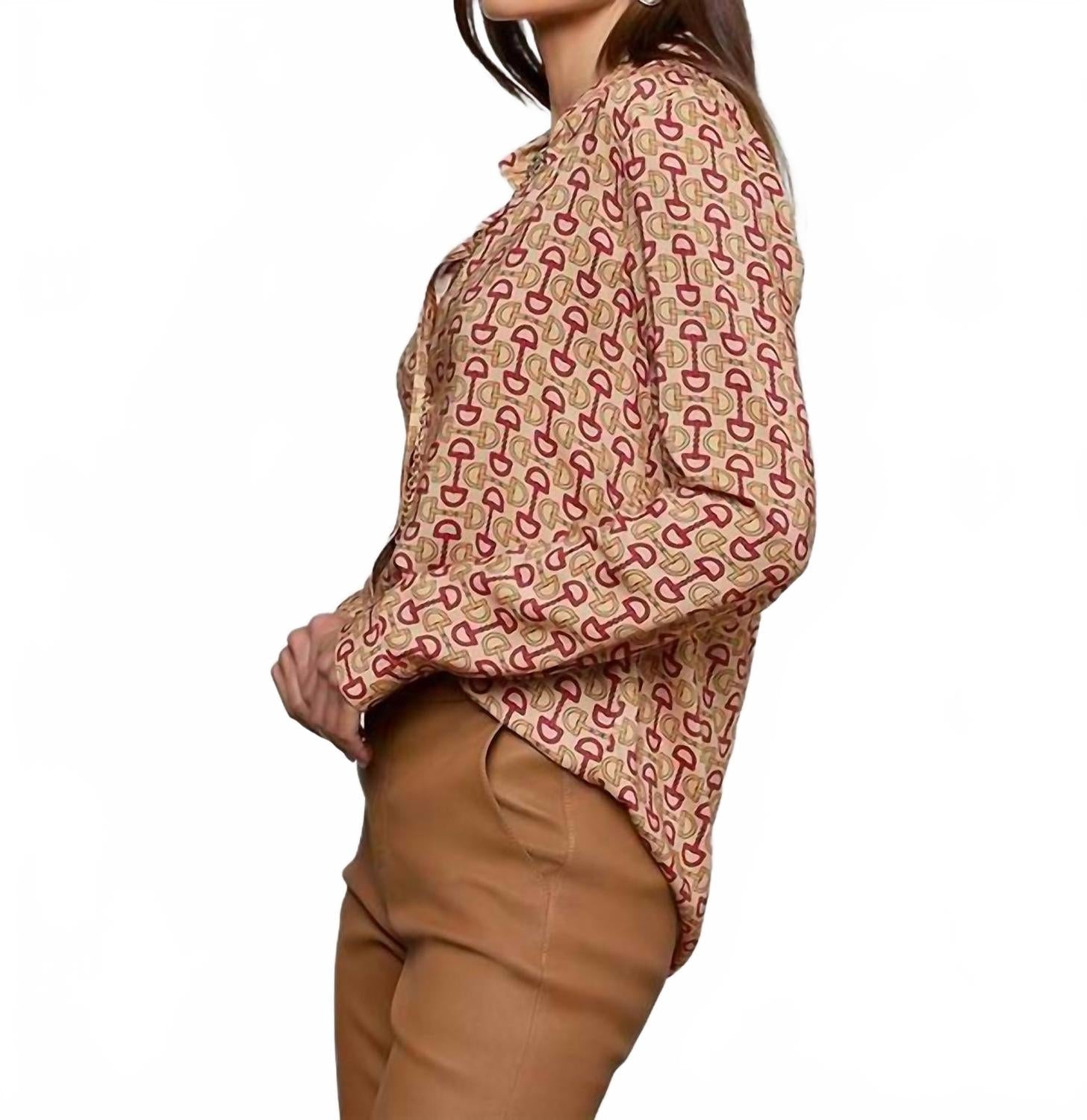 Holly Long Sleeve Blouse In Multi Allover Horse Bit