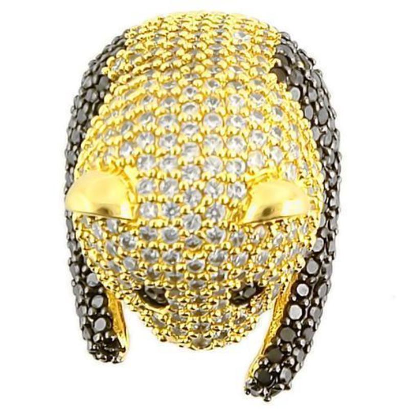 Gold+Ruthenium Brass Ring with AAA Grade CZ in Jet