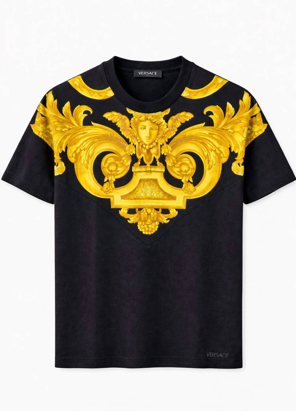 Medusa Print Cotton Tee In Black/gold