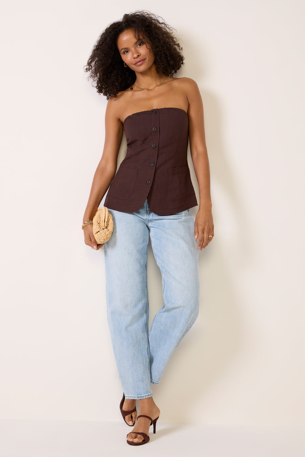 Women's Kai Strapless Button Front Top