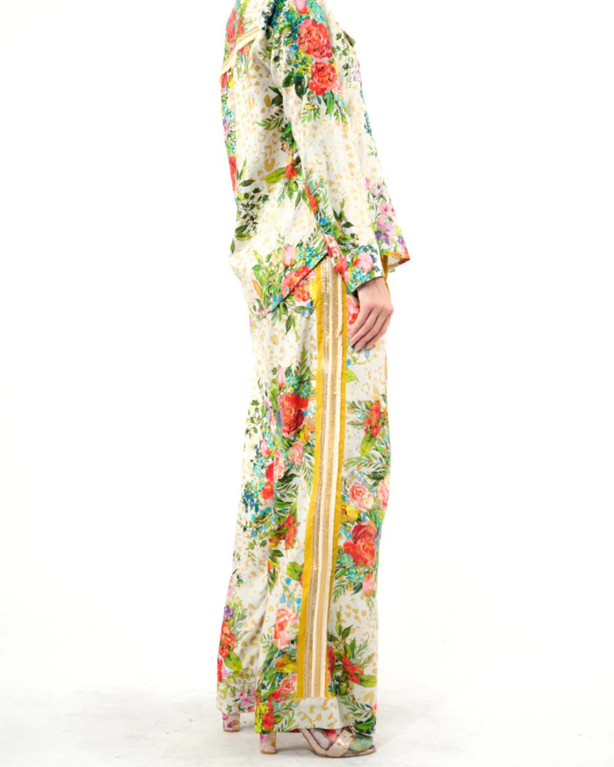 Harriet Elastic Waist Pants In Cream Floral Combo