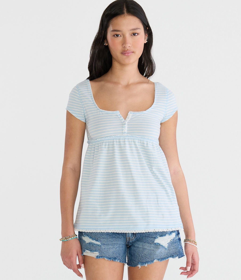 Aeropostale Seriously Soft Striped Y2k Babydoll Henley