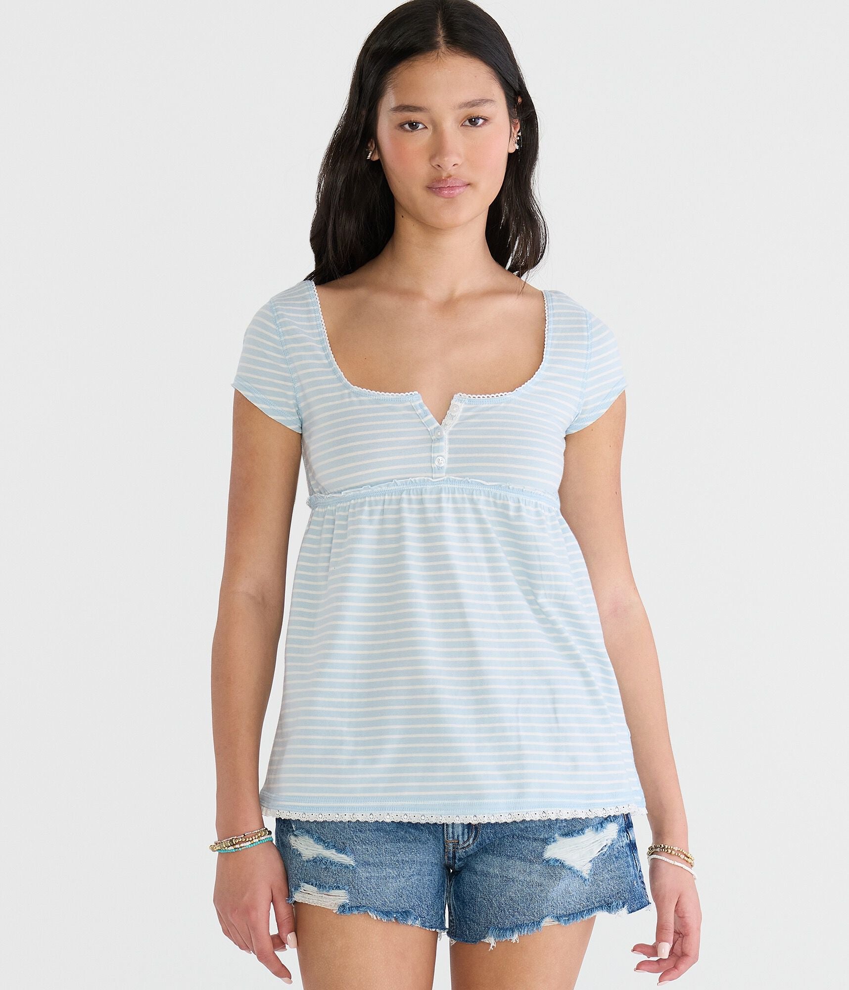 Aeropostale Seriously Soft Striped Y2k Babydoll Henley