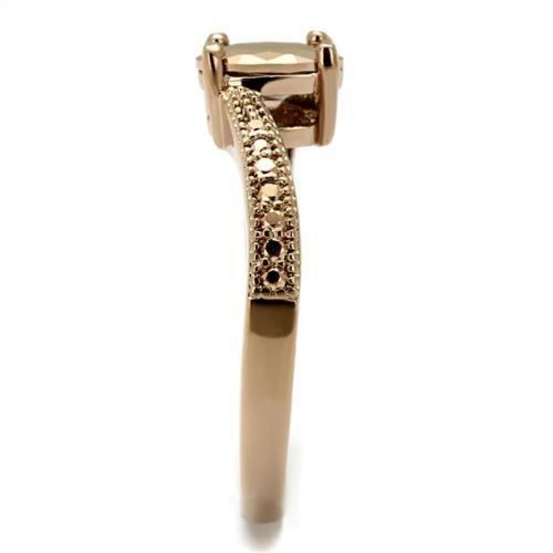 IP Rose Gold(Ion Plating) Brass Ring with AAA Grade CZ in Metallic Light Gold