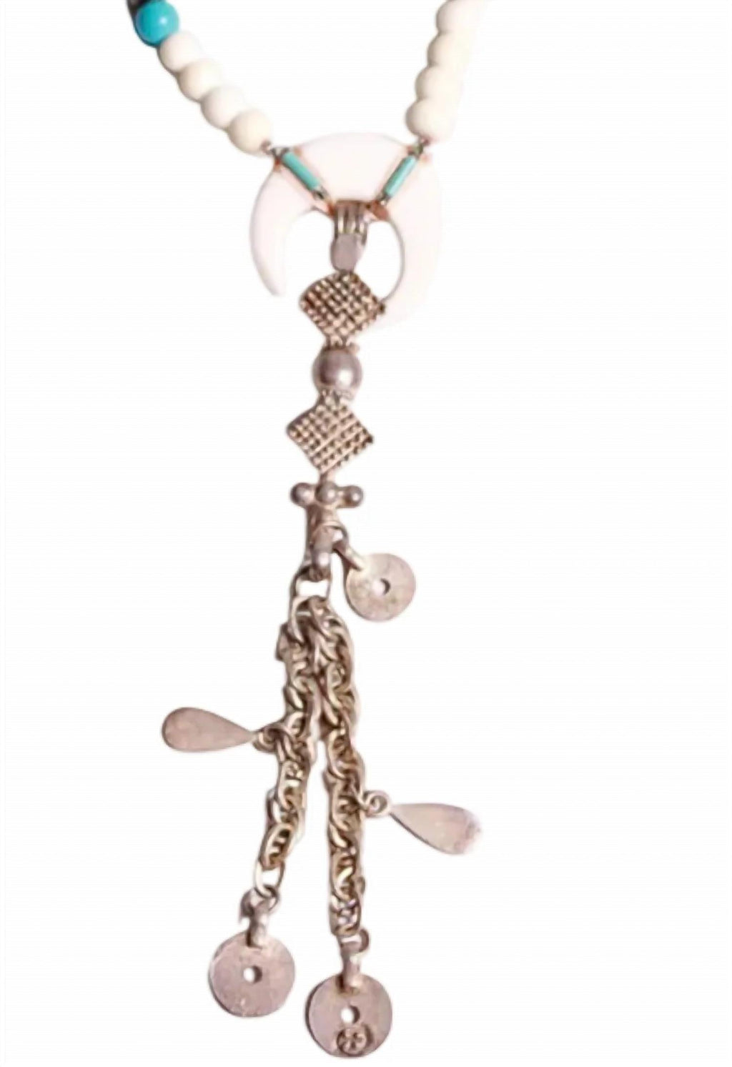 Women's Tassel Necklace In White Bone Mix