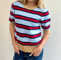 Scottie Striped Knit Sweater In Blue, Red And Tan