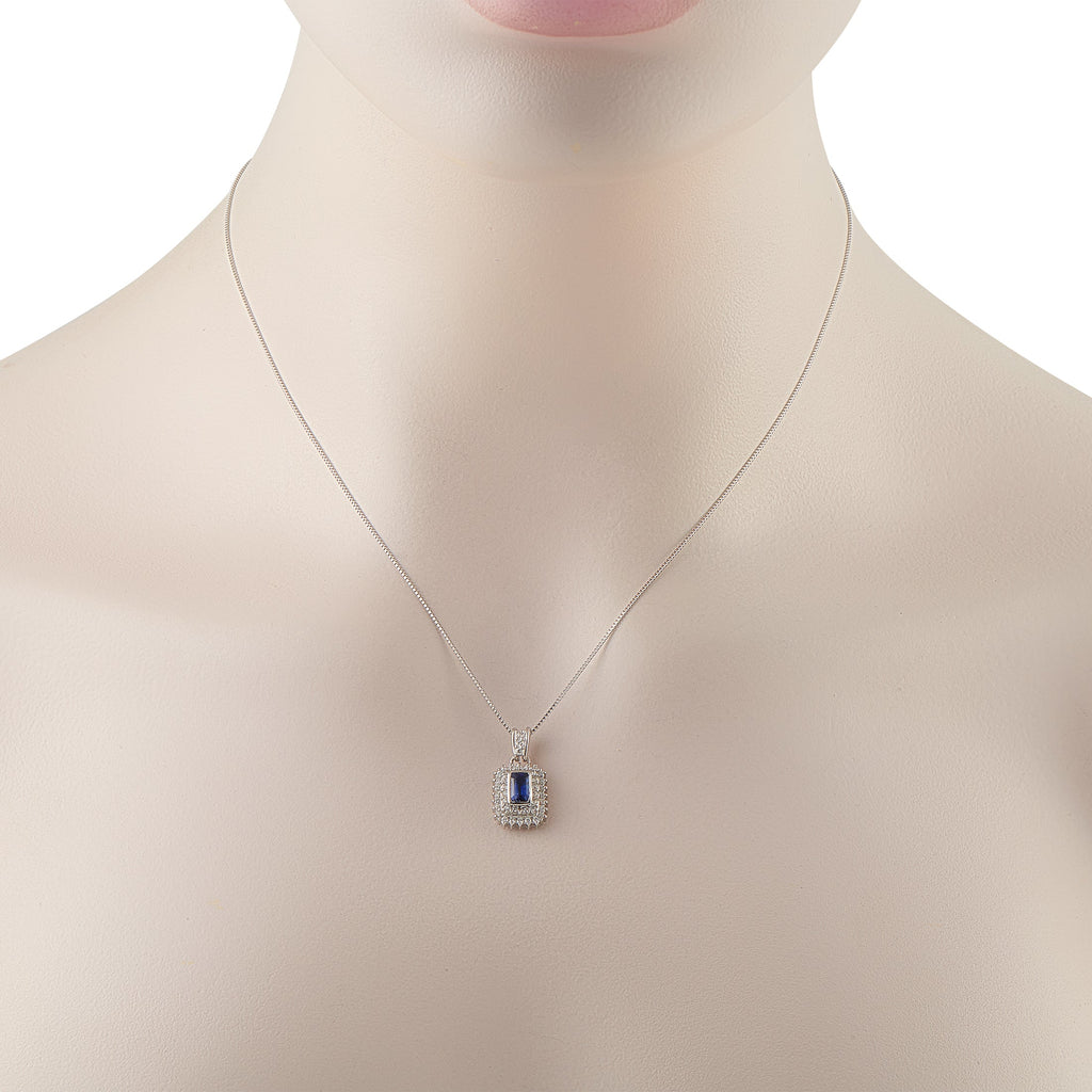 LB Exclusive Platinum 0.39ct Diamond and Sapphire Pendant Necklace MF24-041326