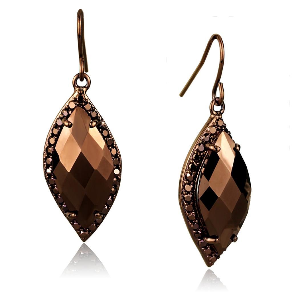 IP Coffee light Brass Earrings with AAA Grade CZ in Light Coffee