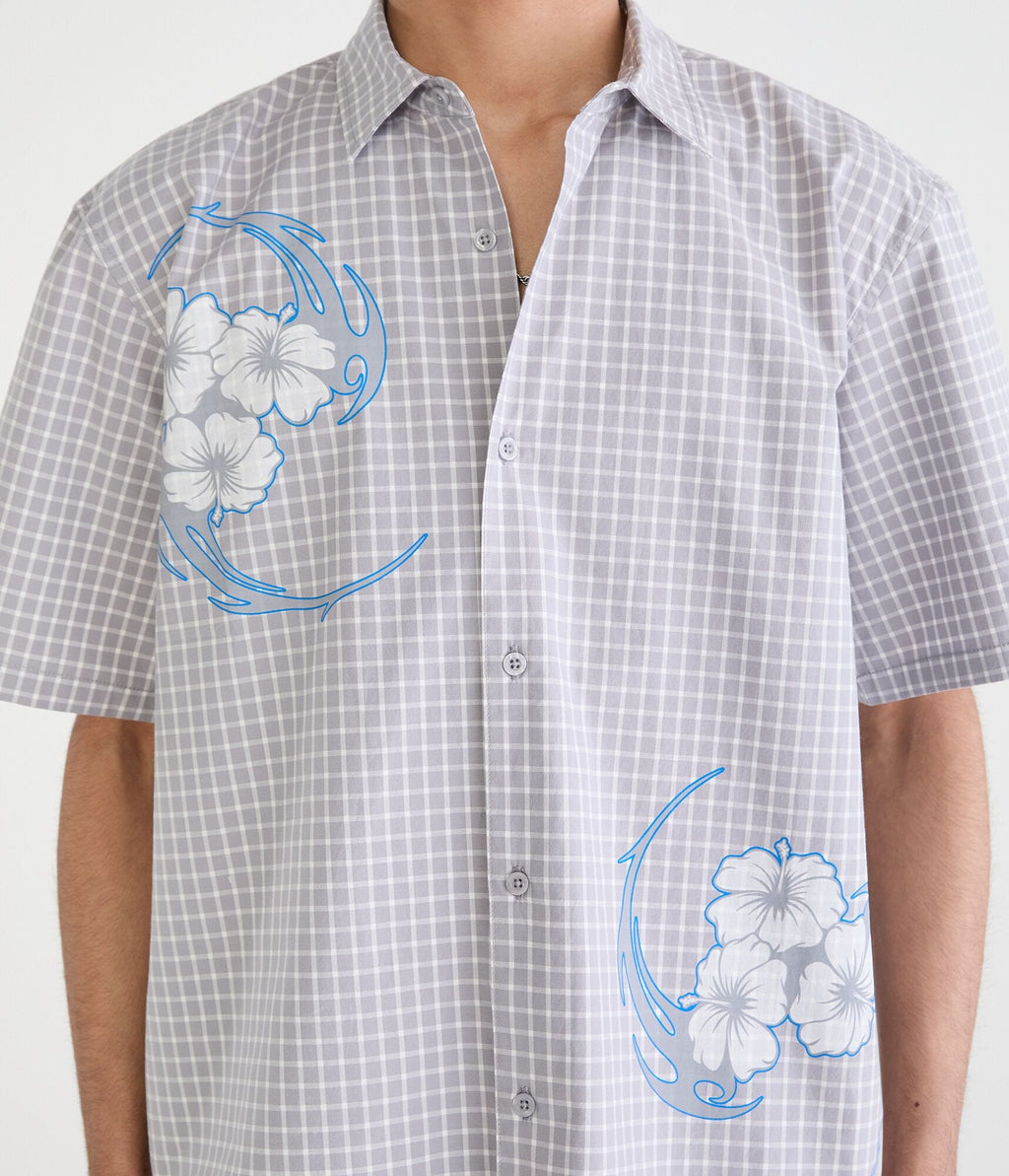 Aeropostale Floral Tattoo Microplaid Boxy Shirt