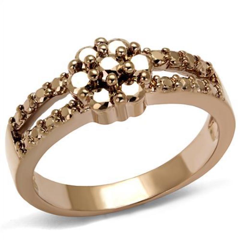 IP Rose Gold(Ion Plating) Brass Ring with AAA Grade CZ in Metallic Light Gold