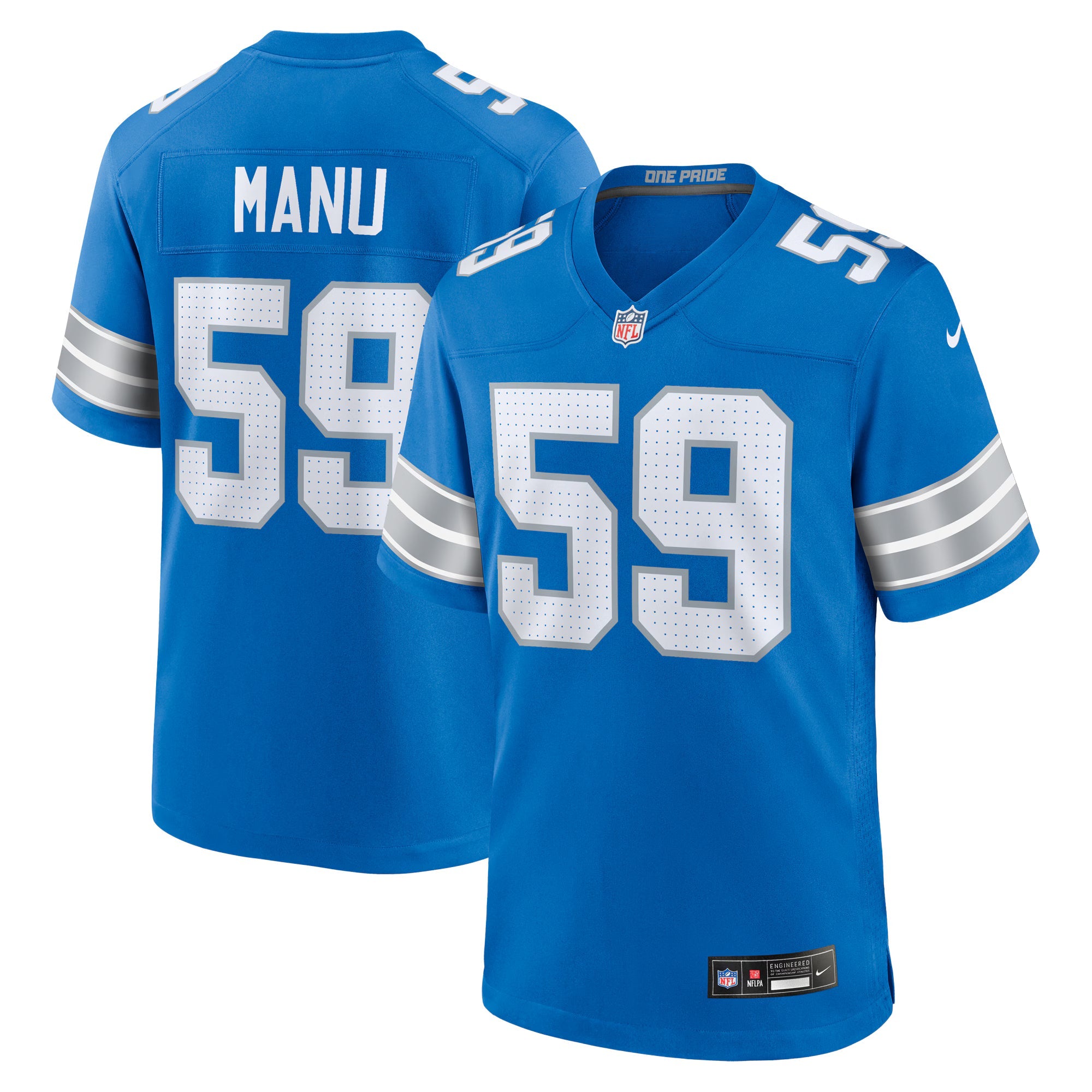 Detroit Lions Giovanni Manu Blue Team Game Jersey