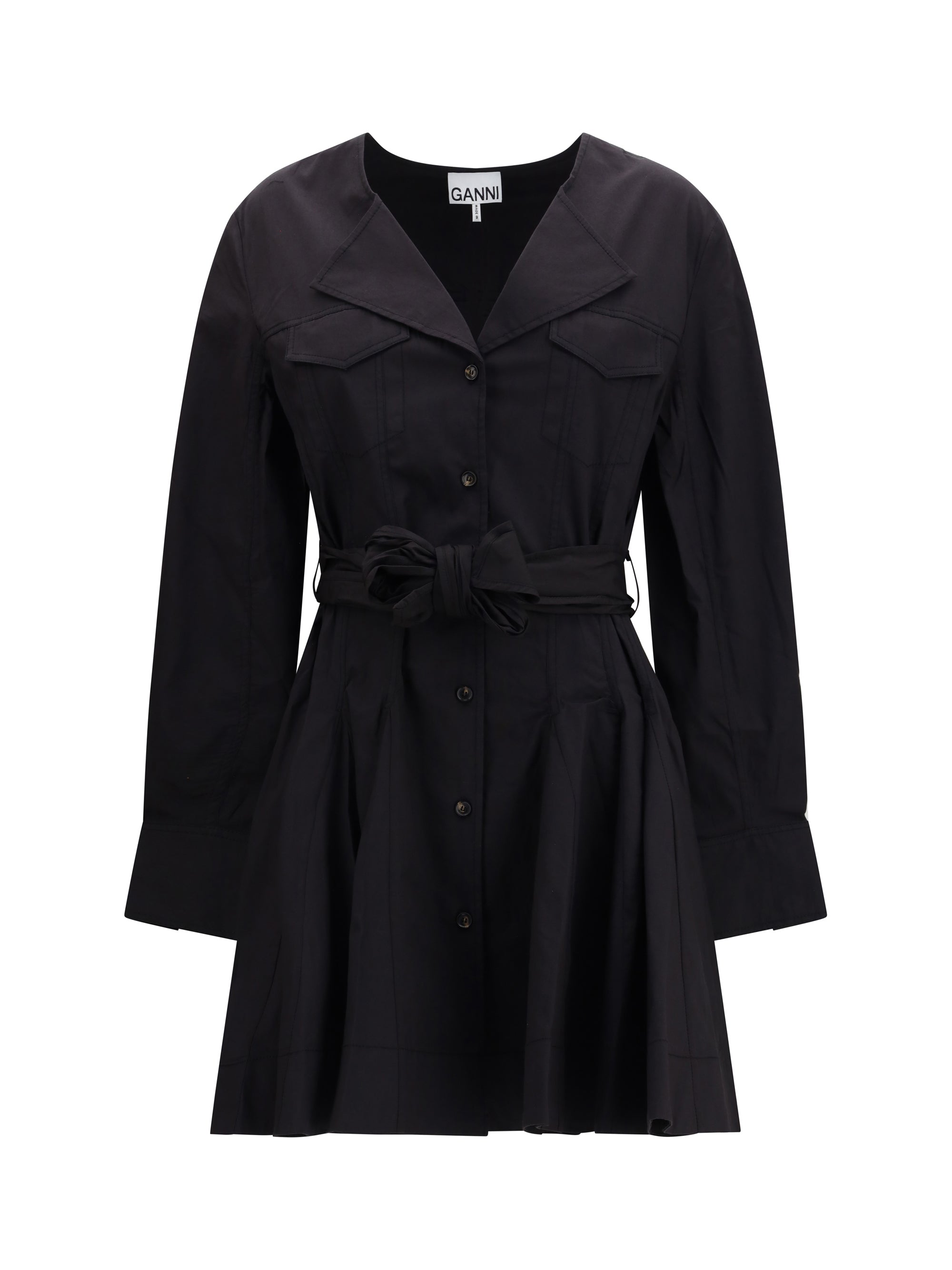 Ganni Women Short Shirt Dress With Belt