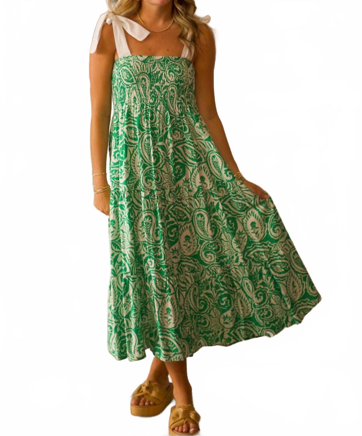 Paisley Tie Strap Dress In Verdant