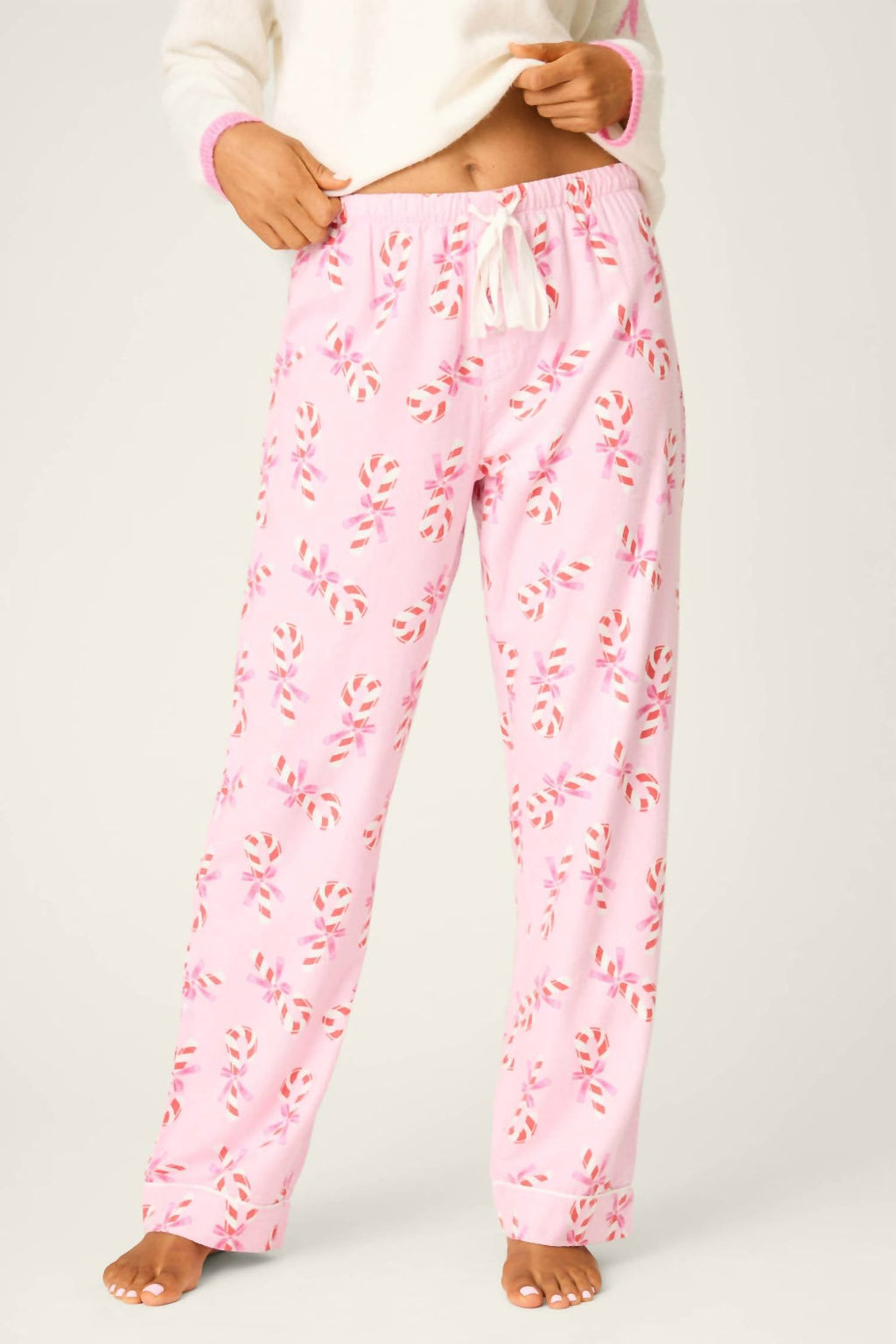 Candy Cane Flannel Pants In Baby Pink