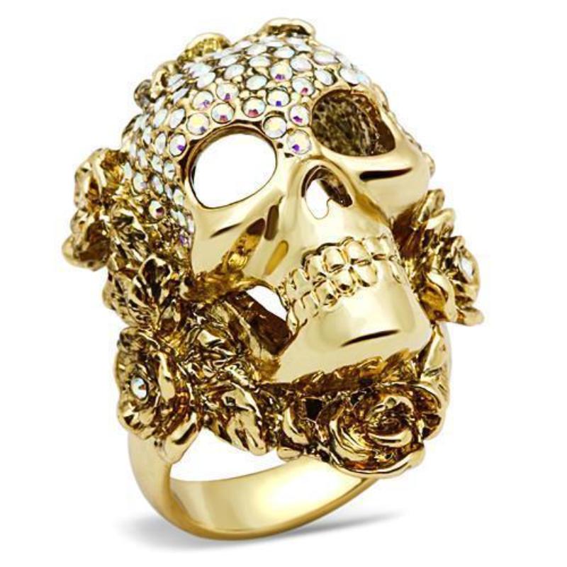 Gold White Metal Ring with Top Grade Crystal in Aurora Borealis (Rainbow Effect)