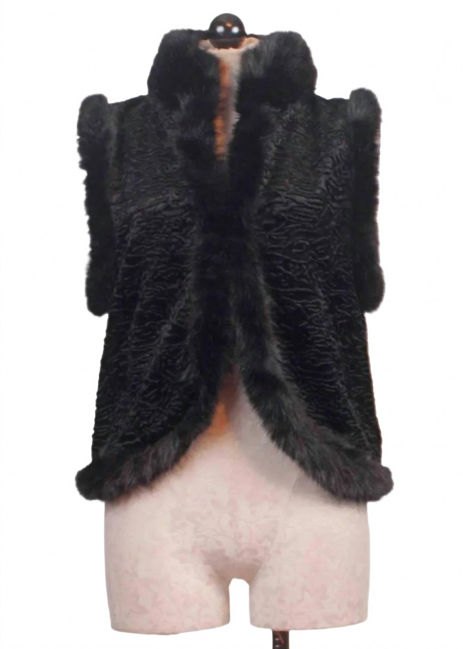 Women's Faux Fur Collar Vest In Black