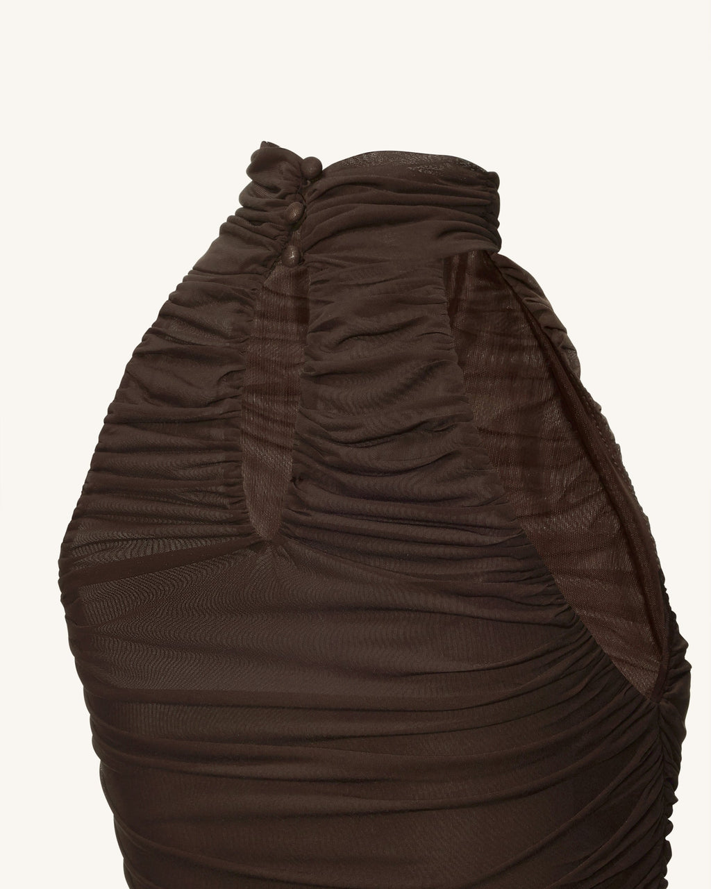 Ruched Twist-Front Halter Bodysuit - Brown