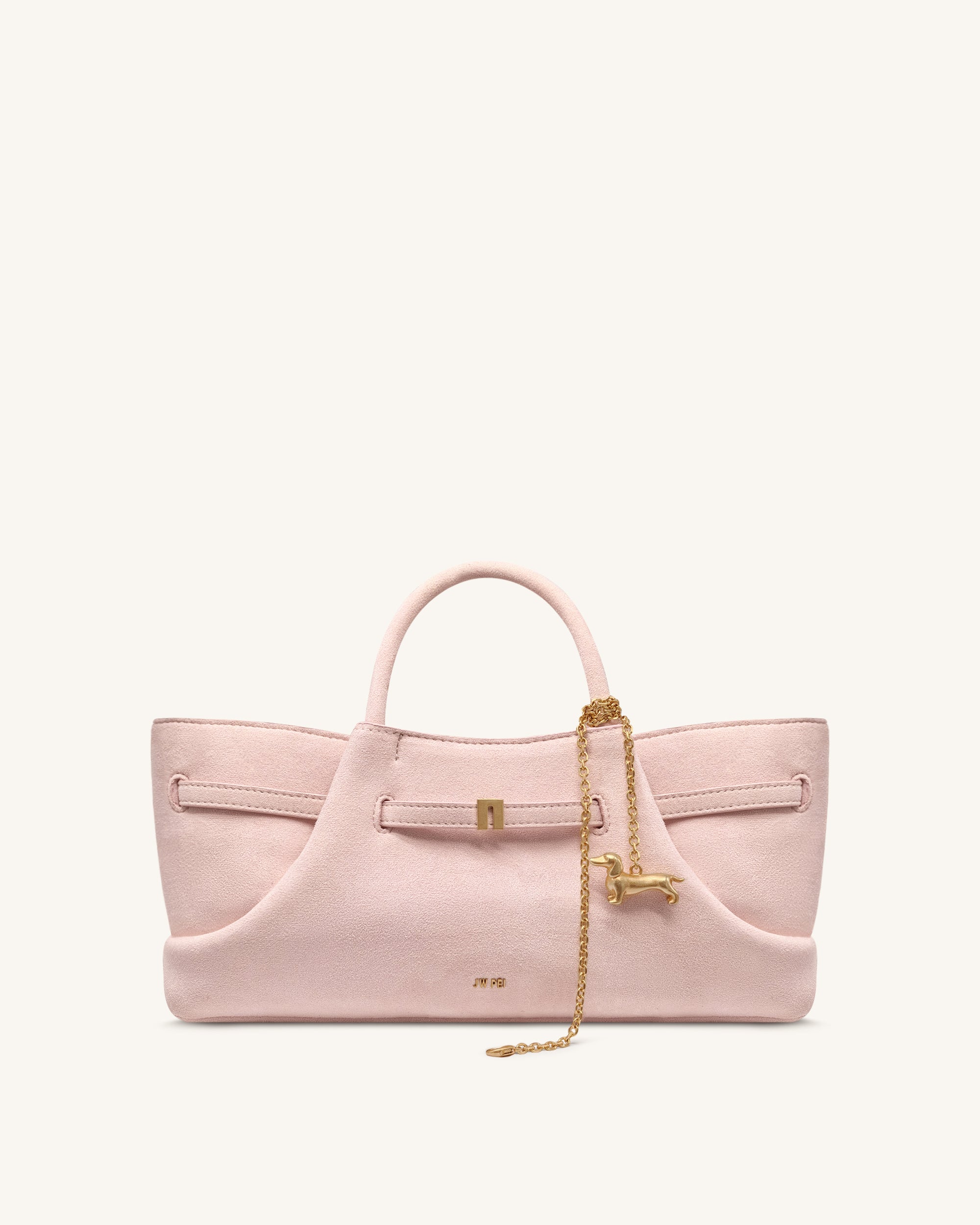 Maeve Dachshund Metal Charm Faux Suede Tote Bag - Pink