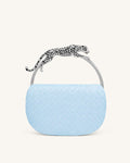 Ione Woven Leopard Shaped Top Handle Bag - Light Blue