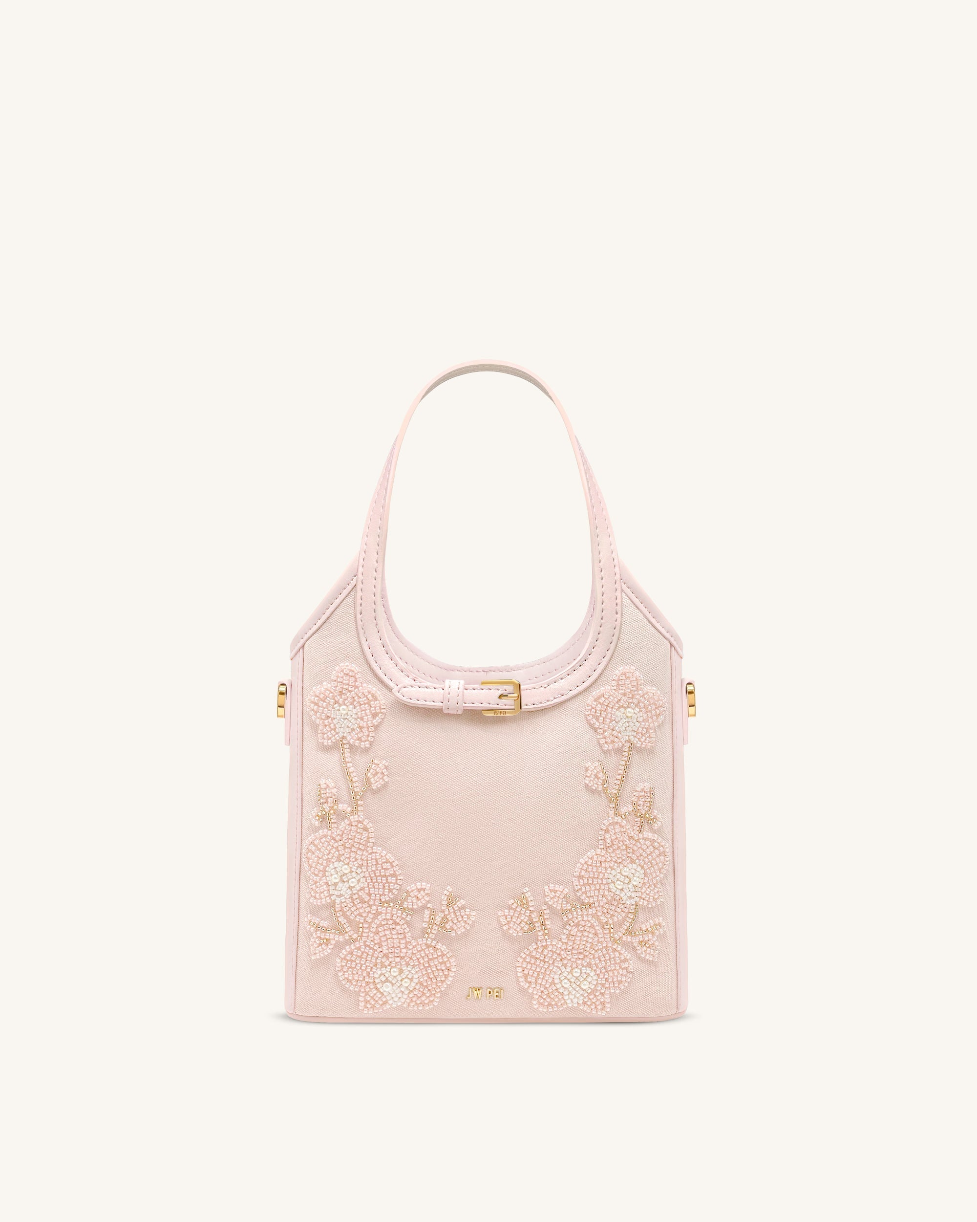 Brooke Mini Belted Embellished Orchid Beaded Top Handle Bag - Pink