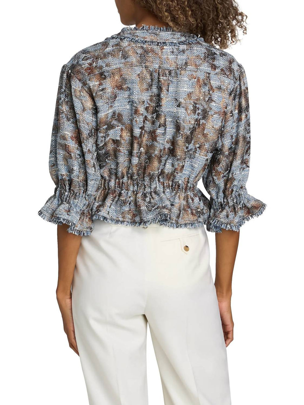 Jaxie Foil Print Tweed Crop Jacket In Silver Multi