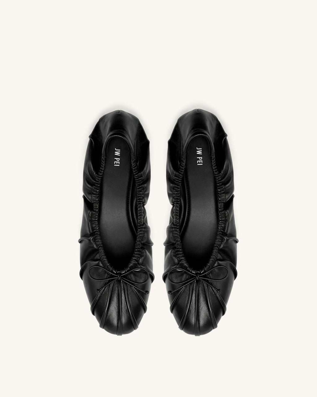 Solenne Ruched Drawstring Ballet Flats - Black
