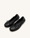 Solenne Ruched Drawstring Ballet Flats - Black