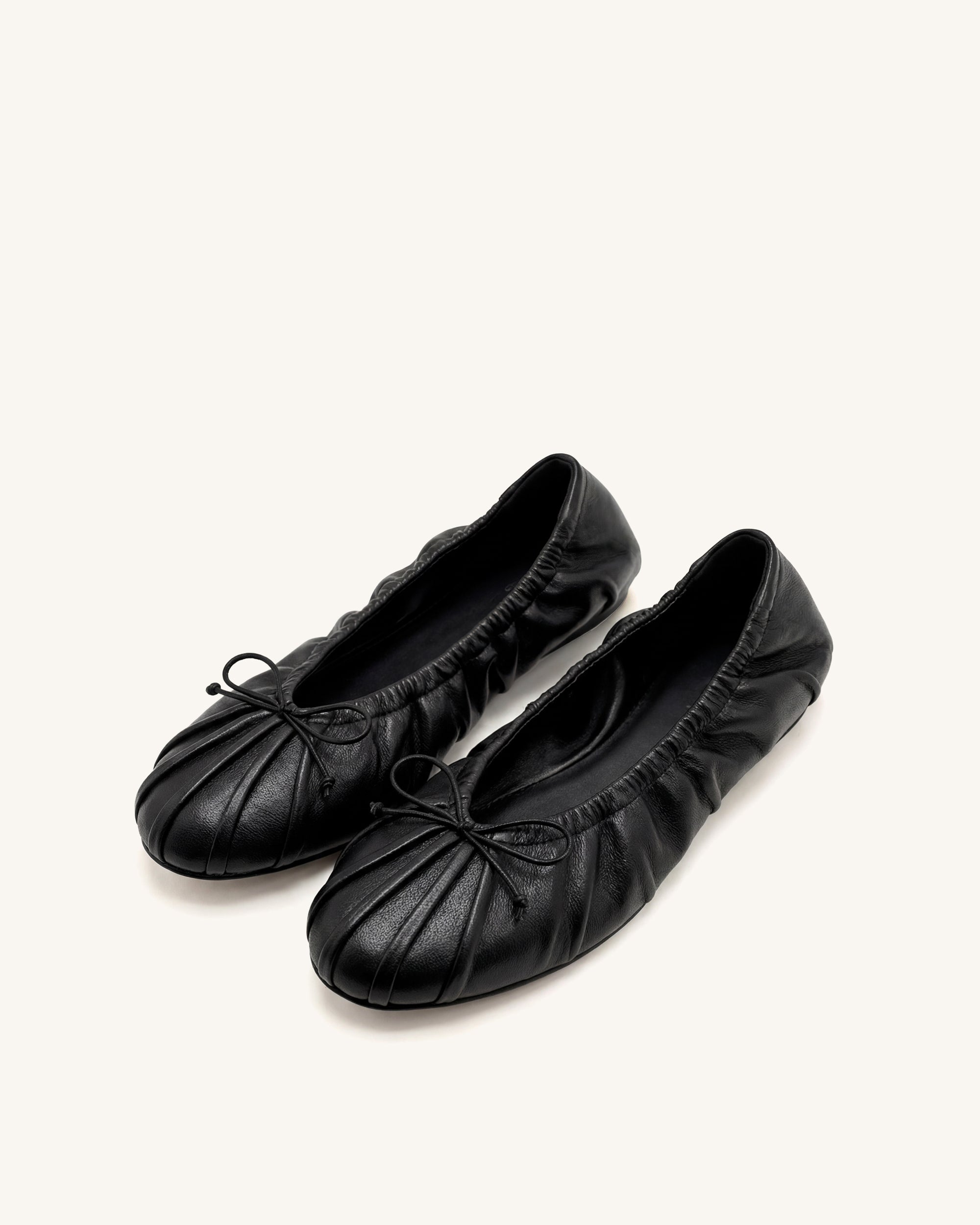 Solenne Ruched Drawstring Ballet Flats - Black