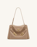 Rhea Pebbled Double Buckle Shoulder Bag - Khaki