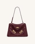 Rhea Pebbled Double Buckle Shoulder Bag - Dark Burgundy