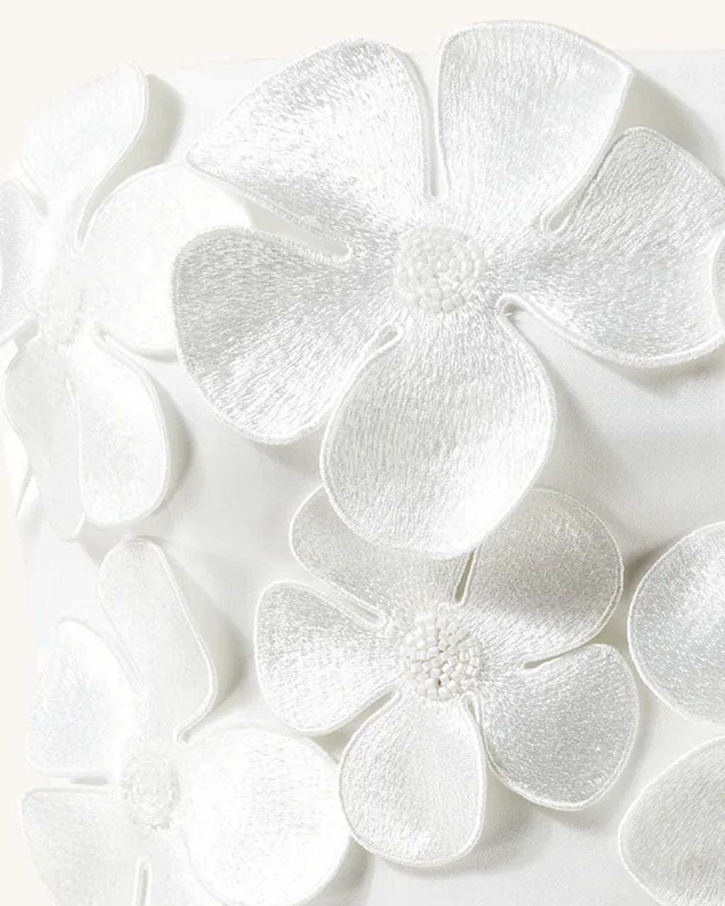 3D Floral Appliqué Satin Dress - White